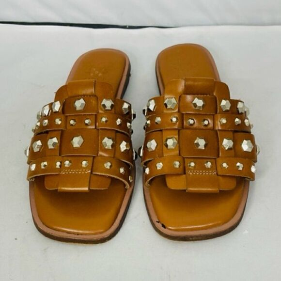 Vince Camuto Neverna Studded Slide Sandals Womens 6.5 M Brown Leather Slip-On Ve - Picture 5 of 9